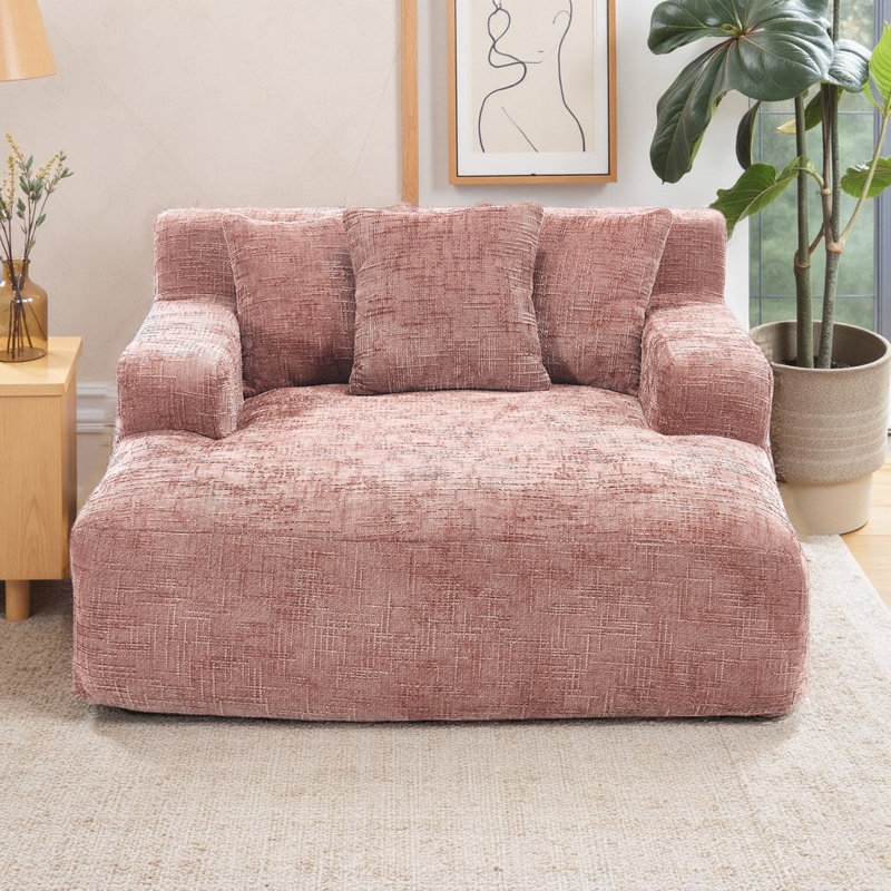 Canapé-lit Chenille Lazy avec 3 oreillers, Rose