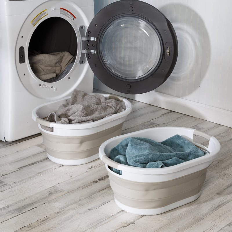 Panier à linge pliable Wayfair Basics®, Gris chaleureux / Blanc