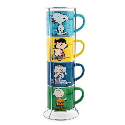 Ensemble de grandes tasses empilables en céramique avec support Peanuts | Chacun contient 10 onces