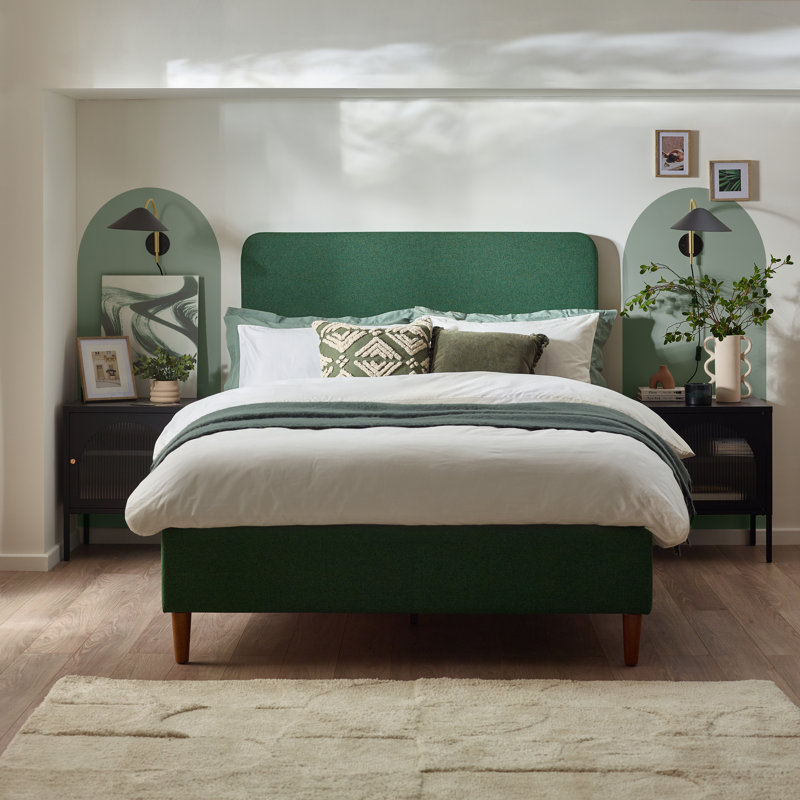 Rozy Luxury Fabric Upholstered Bed Frame - Crisp Minimalist Design Eco Fabric, Green, Double (4'6)