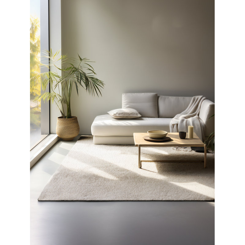 Solid Colour Machine Woven Cream Area Rug, Rectangle 120cm x 170cm