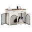 Dog Crate Furniture with 2 Drawers, Large Wooden Dog Crate with Charging Station, Indoor Kennel End Side Table for Small Medium Large Dogs, Anti-Chew Anti-Escape, White Brown