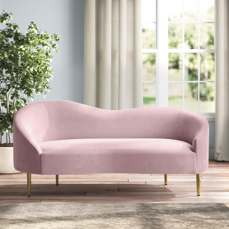 Causeuse courbée en velours 67 po Shurtz, Velours rose