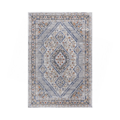Collection 2X3 Blue/Cream/Bordered Non-Shedding Living Room Bedroom Dining Home Office Stylish And Stain Resistant Area Rug