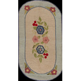 Vintage Mid Century Floral American Oval Hooked Folk Art Rug