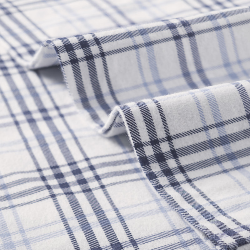 Taies d'oreiller style campagnard classique en flanelle de coton écossais, Bleu, Taies d'oreiller très grandes