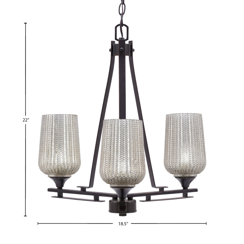 Lustre 3 lumières Uptowne illustré en finition granite foncé avec verre texturé argenté de 5 po