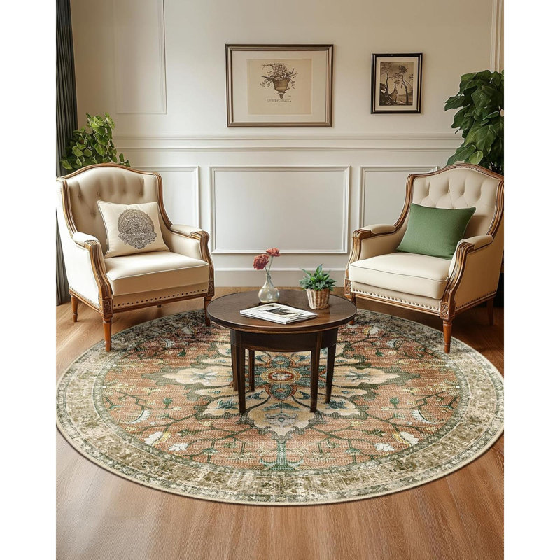 Area Rugs Washable Non-Slip Floral Vintage Distress Print Pattern Medallion Carpet For Living Room Bedroom Dining Room Brick  Rust Neutral Burnt
