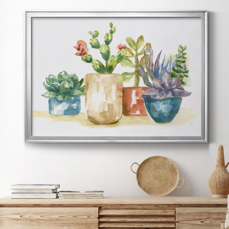 Summer Succulents I - peinture encadrée, Silver Framed Canvas, H 26,5 po x l 36,5 po x P 1,5 po