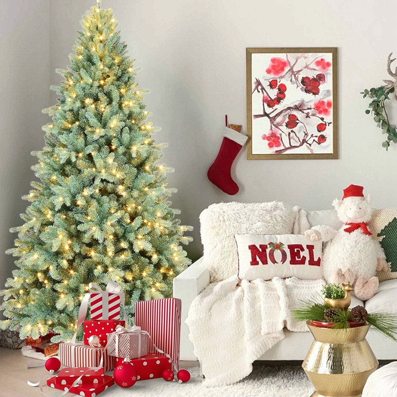 Arbre de Noël 7,5 pi en PE / PVC avec 550 lumières DEL blanc chaud - 2148 pointes, conception à branches articulées, support naturel, support en métal, décoration de Noël facile à assembler
