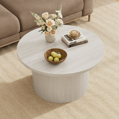 31.5'' Round Coffee Table With Woodgrain Top And Tambour Shade Accents For Living Room