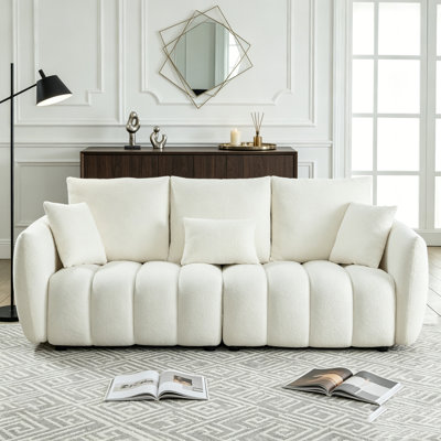 79.5" Premium Teddy fabric Sofa with 3 Back Pillows and 3 back Cushions Solid Wood Frame 3-Seater Sofa