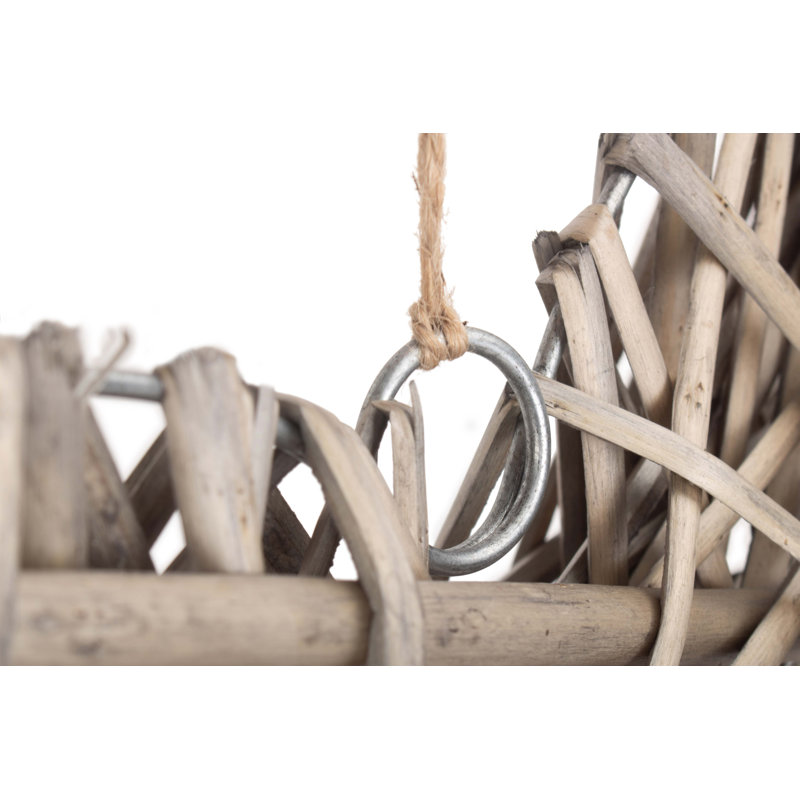 Wicker Heart Shaped Hanging Sculpture, 30cm H x 30cm W x 6cm D
