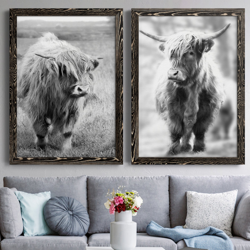Gretna Green Highland - Ensemble de 2 cadres photo sur toile, H 44 po x l 31 po x P 1 po, Cadre noir