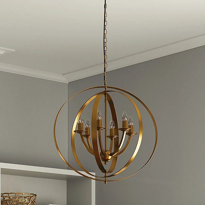 Darian 6 - Light Dimmable Globe Chandelier, Brass/Gold