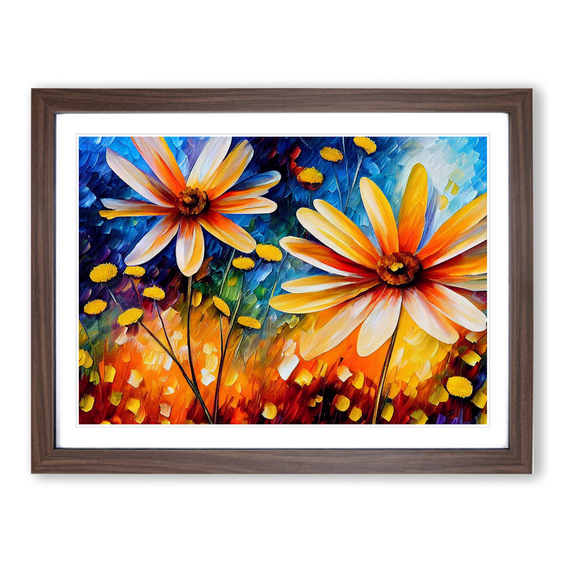 XH1022-6593X Painted Daisy Flowers Vol.1 Abstract 1 Piece Single Picture Frame Wall Art, 46cm H x 64cm W x 2cm D