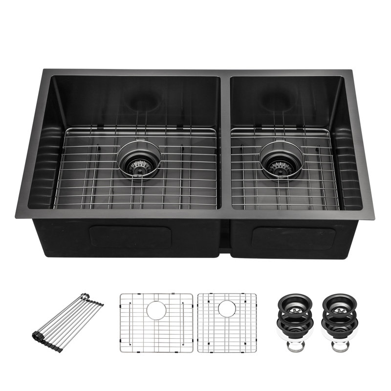 33" L x 19" W Undermount Double Bowl Stainless Steel Kitchen Sink 6/4 Partition, 6/4 partition