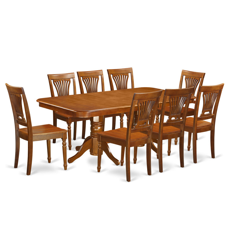 Ensemble de table de cuisine 9 pièces comprenant une table de salle à manger rectangulaire avec rallonge papillon et 8 chaises de salle à manger, 40 po x 78 po, brun selle