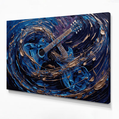 Music Guitar Blue Canvas Wall Art