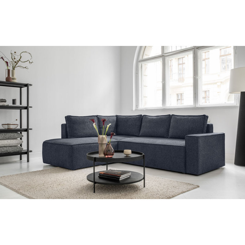 Brave Dave 6 Seater Corner Sofa Bed Chenille, Navy Blue