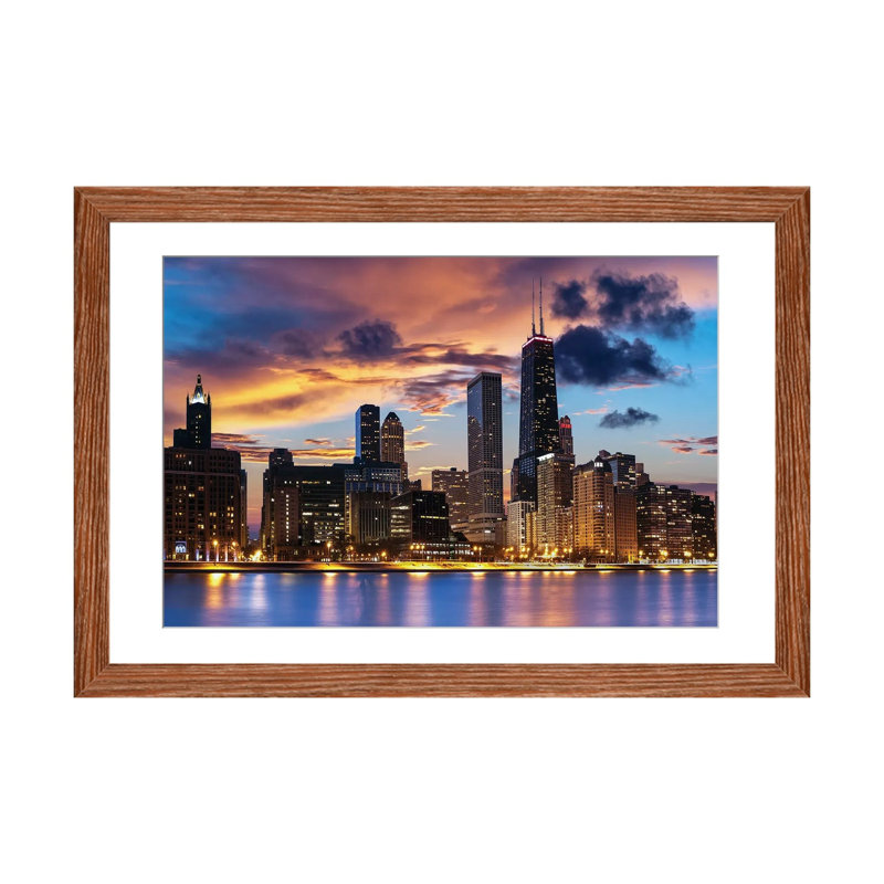 Chicago Skyline by Paul Rommer iCanvas, 16" H x 24" W x 1" D, Classic Wood Open Corner Frame Paper