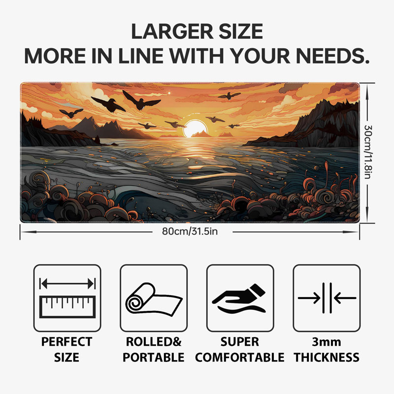 Sea Waves Large Gaming Mouse Pad,Anime Mouse Pad Gaming Mouse Mat Desk Pad,31.5 X 11.8In Desk Mat Mouse Pads For Desk,Extended Keyboard Pad XL Mousepad With Non-Slip Base And Stitched Edge