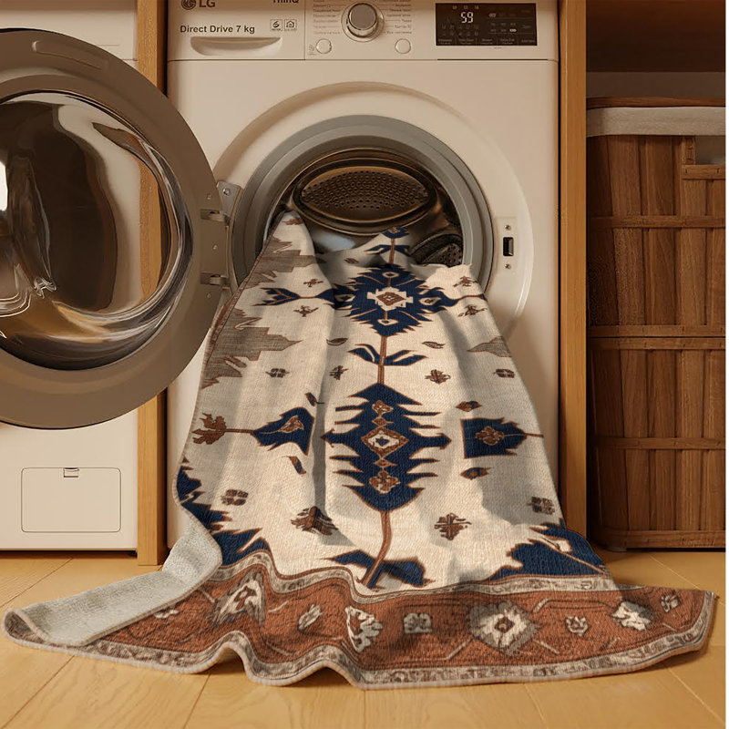 Tapis beige lavable à la machine, Rectangulaire 3 pi x 5 pi