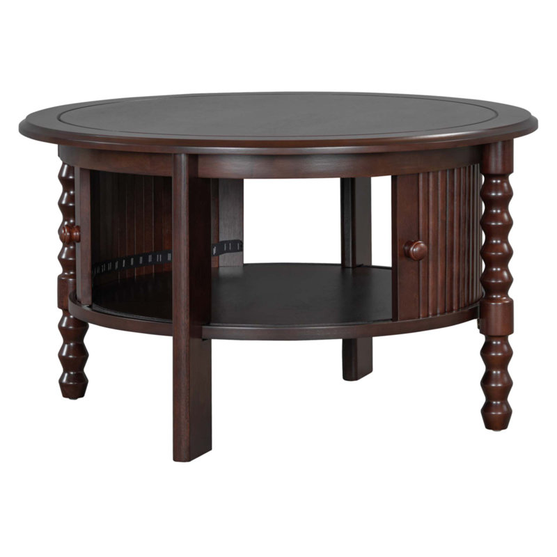 Table basse ronde vintage avec rangement, Noyer