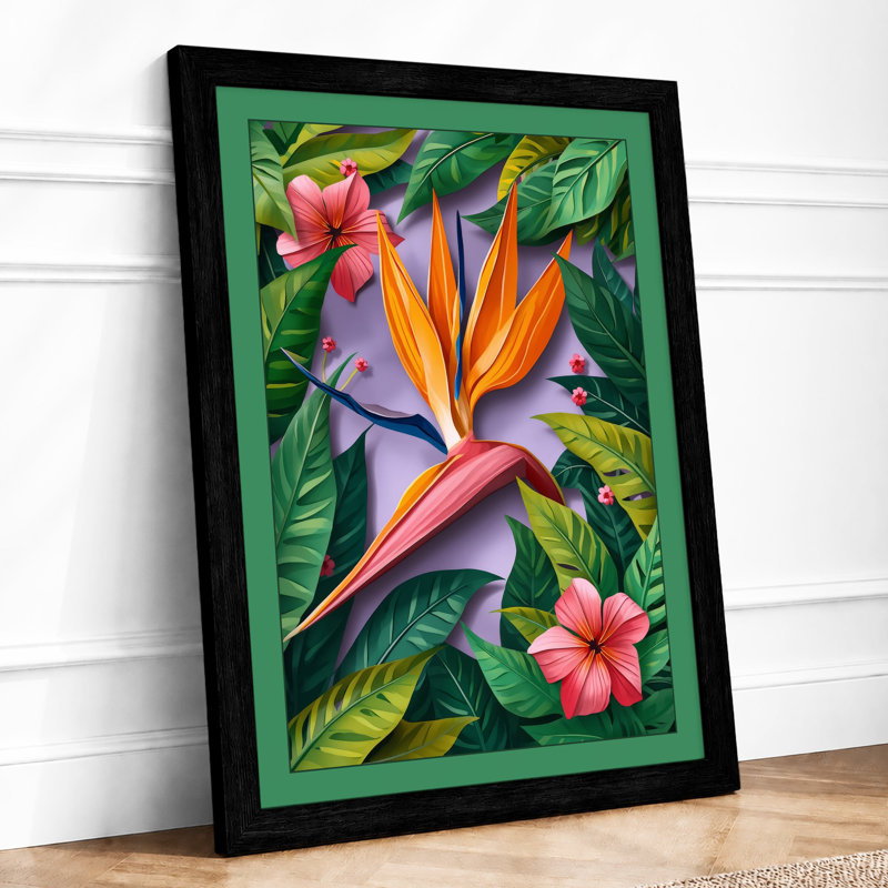 Exotic Bird of Paradise Botanical - Framed Print, A4 - 29.7 x 21.0 cm, Black