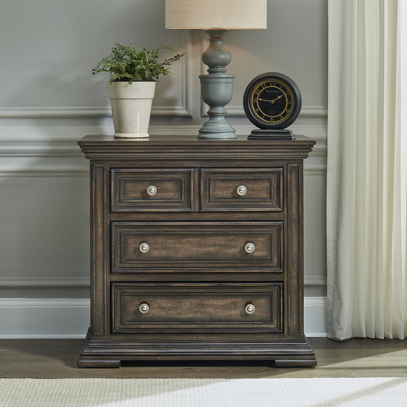 Temple Cloud 3 Drawer Nightstand w/ Charging Station, Brown