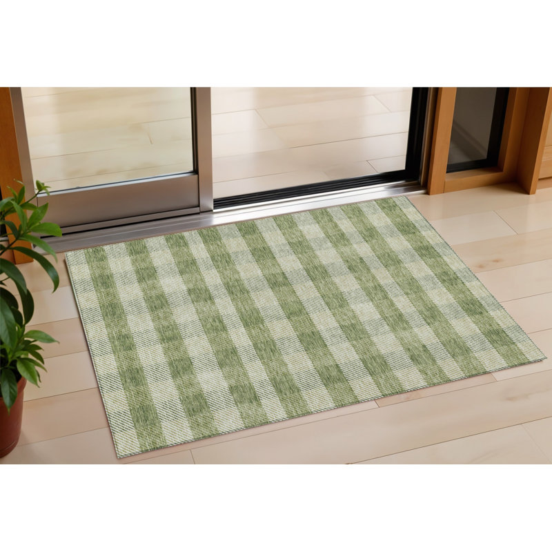 Tapis intérieur / extérieur lavable écossais vert et clair 3 pi x 5 pi HomeRoots