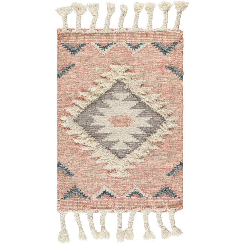 Tapis rose en laine tissé à la main et à plat Shriver Southwestern, Rectangle 2 pi x 3 pi 1 po