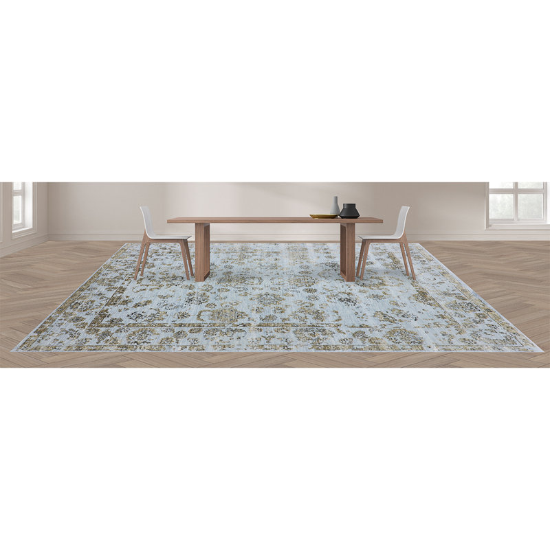 Tapis argenté / doré de haute qualité noué à la main, Rectangle 8 pi x 10 pi
