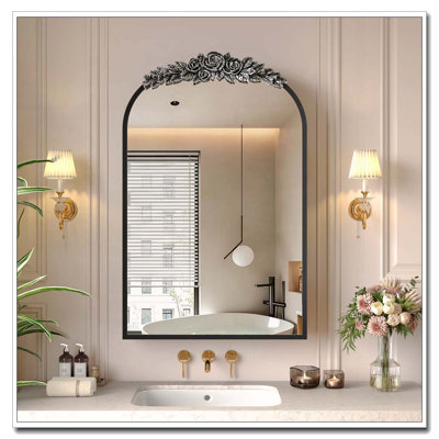 Miroir d'armoire à pharmacie vintage avec dessus sculpté arqué 20" x 30"