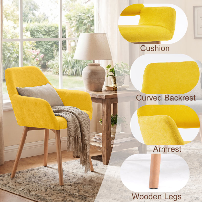 Chaise avec accoudoirs rembourrée Philodendron, Jaune