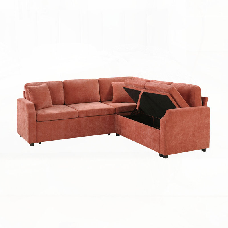 Canapé-lit modulaire en L Chenille, Orange
