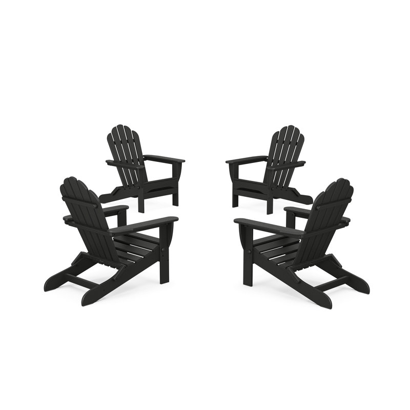 4-Piece Monterey Bay Folding Adirondack Chair Conversation Set, Charcoal Black