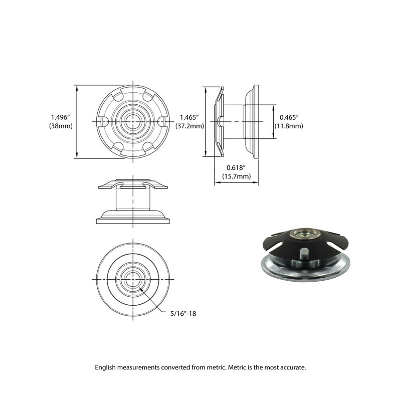 Roulette pivotante noire 2 po pour meuble rond 1-1 / 2 po
