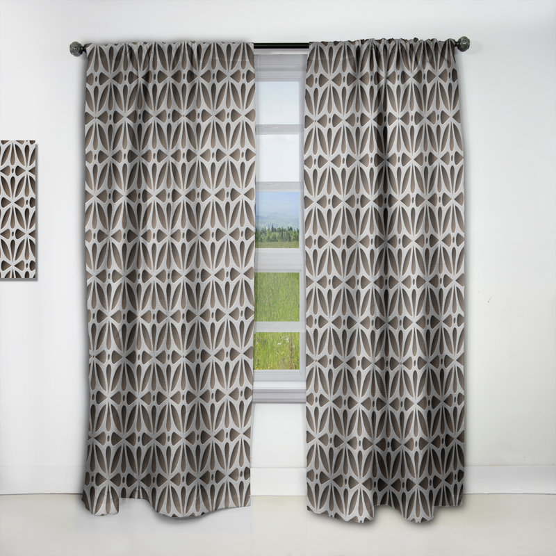 Rideau simple occultant en velours scandinave gris à motif abstrait gris, L 52 po x L 108 po