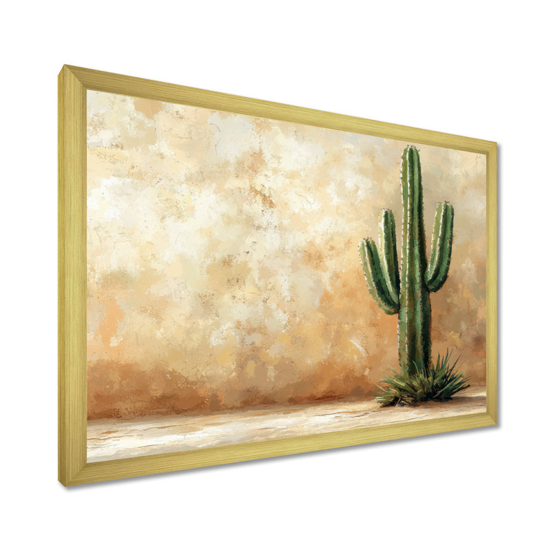 Cactus dans le désert VI - art mural cactus, Cadre simple, H 24 po x l 32 po, Doré