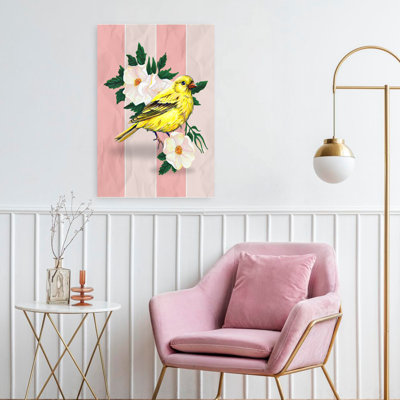 Contemporary Art Delicate Romantic Vintage Bird Rose Flower Nature Art