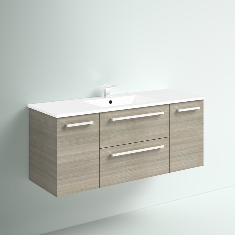 Ensemble de meuble-lavabo simple à fixation murale de 48 po pour la salle de bain avec comptoir en marbre synthétique Silhouette