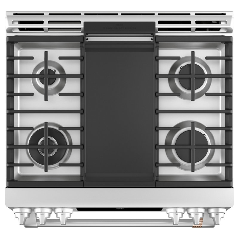 Café 30" 5.7 cu. ft. Smart Slide-in Dual Fuel Range with Griddle and Grill, Stainless Steel/Brushed Stainless