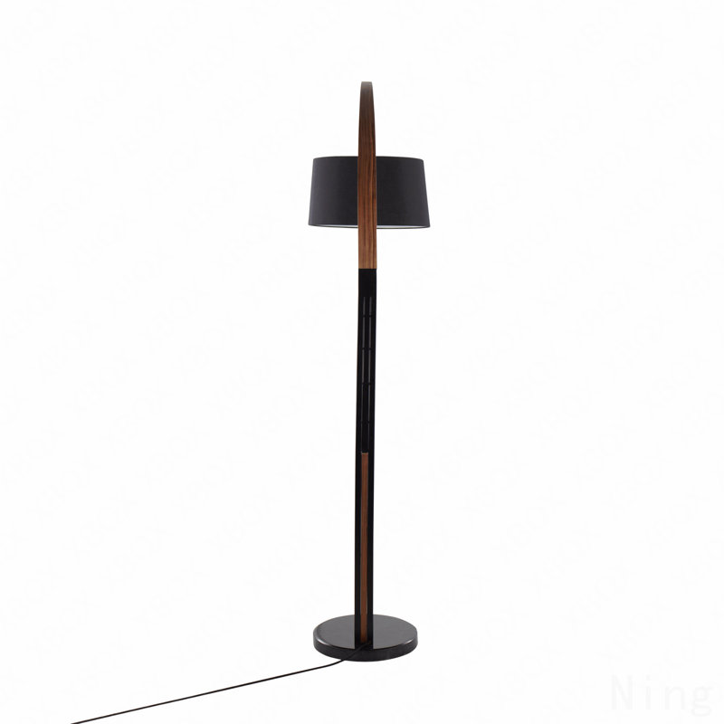Mid-Century Modern Floor Lamp With Walnut Wood Frame And Marble Base By Lumisource