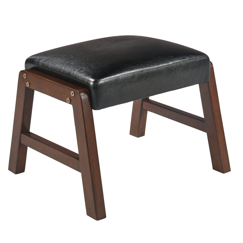 37cm Wide Faux Leather Solid Colour Footstool Ottoman, Black