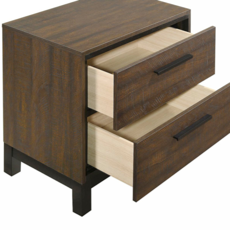Table de chevet 2 tiroirs rustique tabac foncé et bronze foncé