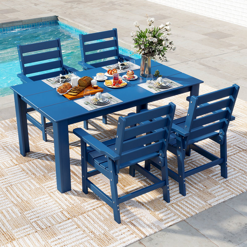 Ensemble de salle à manger 5 pièces en PEHD pour patio, Bleu