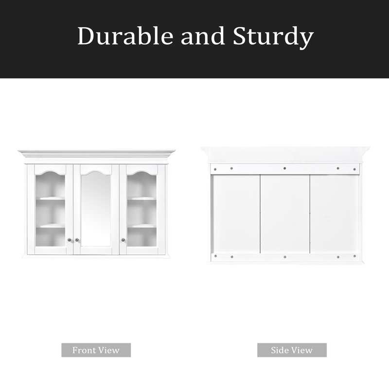 Armoire à pharmacie 40 "avec miroir, armoire de rangement pour salle de bain avec porte miroir et tablettes, armoire de salle de bain murale avec portes en verre