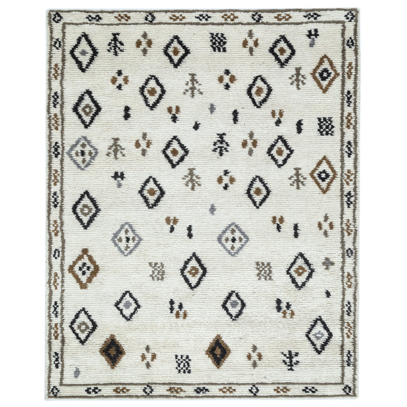 Rivah Hand Tufted Geometric Area Rug in Ivory/Brown/Black, Rectangle 7'6" x 9'6"