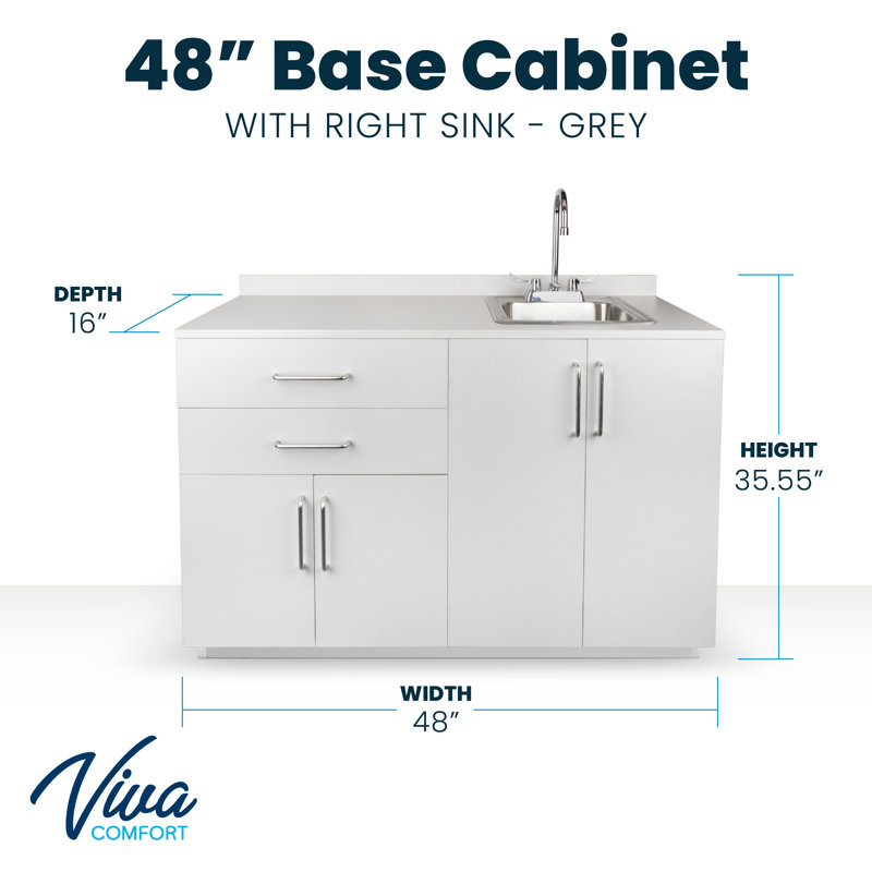 Meuble de cuisine médical de base à assembler, 122 cm (48 po) de long, avec évier à droite.
